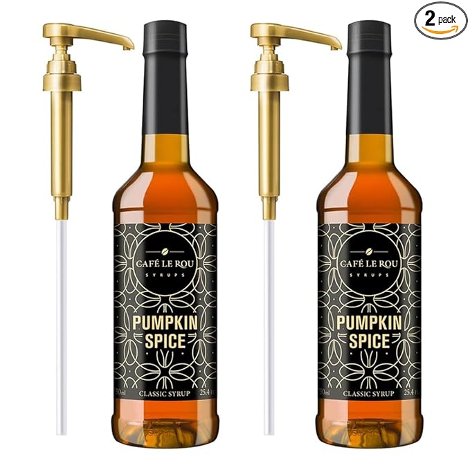 "NEW" Café Le Rou Pumpkin Spice Coffee Syrup (25.4oz) 2-pack *includes 2 Syrup Dispensers*Flavoring Syrup for Coffee, Tea and Espresso