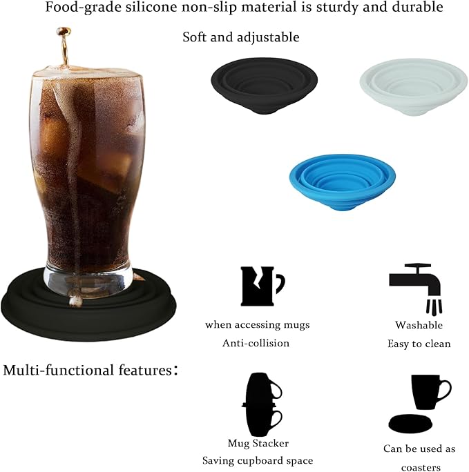 Coffee Mug Organizers and Storage (6Pack), Adjustable Mug Organizer for Kitchen Cabinet Shelf, Cup Stacker Holder for Tea Cup, Coffee Mug, Glassware, Save Space for Cupboard