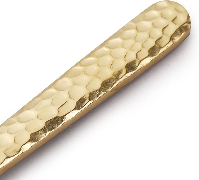 8.4-Inch Hammered Golden Ice Tea Spoons - Long Handle for Coffee, Ice Cream, Cocktail Stirring - Stainless Steel Set of 8
