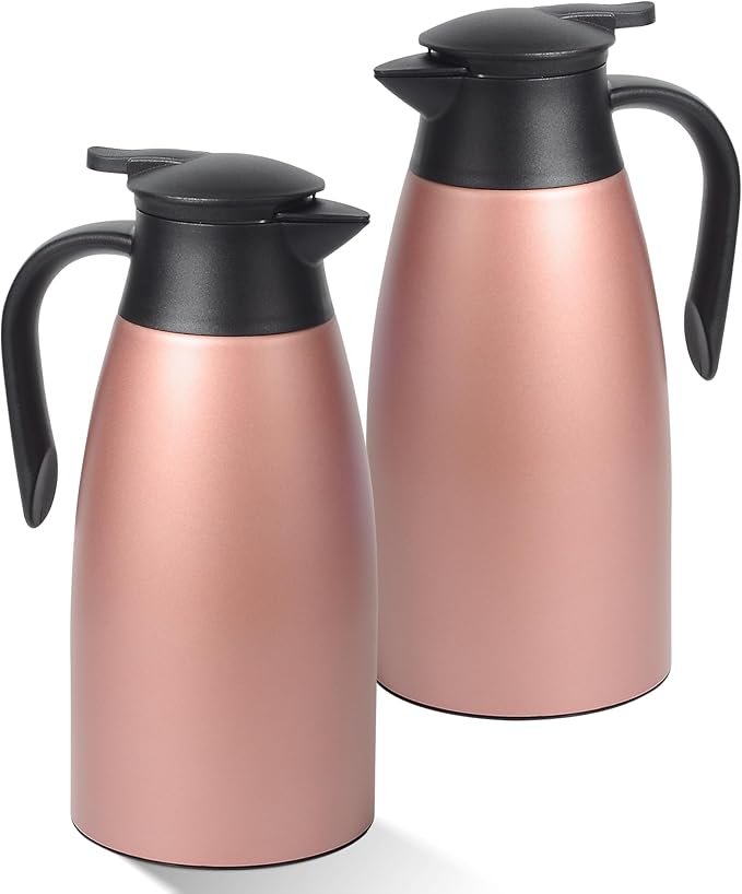 70 oz Thermal Coffee Carafe for keeping hot, Updated Carafe for hot liquid, Airpot Insulated Stainless Steel Vacuum Thermal Pot for Coffee, Hot Water,Keep Hot 12 Hours (pink+pink)