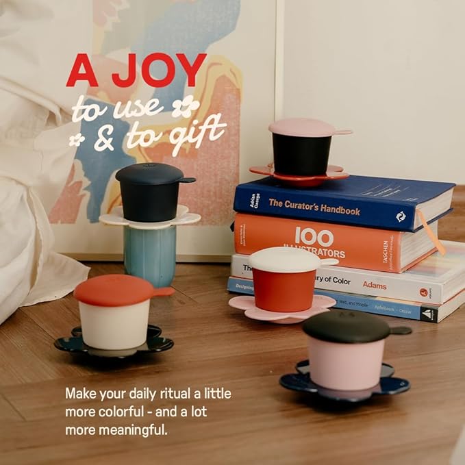 – Vietnamese Coffee Dripper – MIX COLORS – Pour Over Coffee Maker with Flower Design – Reusable Coffee Filter for Sustainable Brewing (Red + Pink)