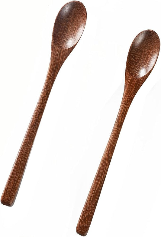 2PCS 7.8inch Wooden Spoons for Honey and Coffee，Small Wooden Spoons with Long Handle for Stirring – Padauk Wood Honey Spoon & Coffee Spoons for Jars, Tea and Spice