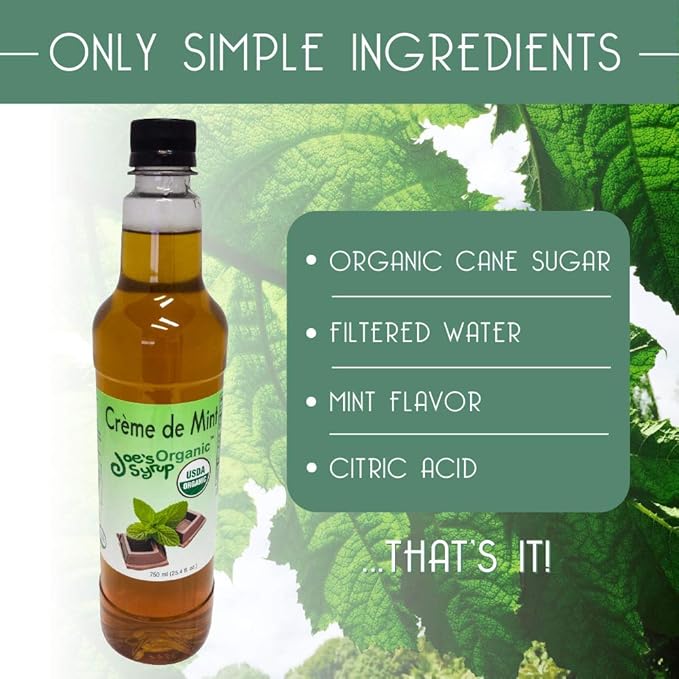 Joe’s Syrup Organic Flavored Syrup, Organic Crème de Mint, 750 ml