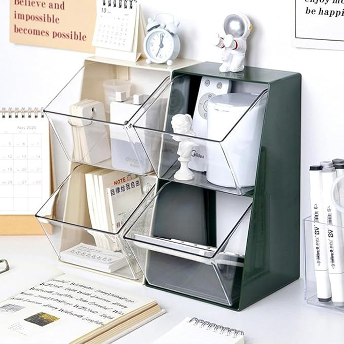 K Cup Holder, Large Capacity Tea Bag Organizer with 2 Drawers, Clear Coffee Pod Storage for Creamer, Sugar, Snack, Stationery, Cookies, Hair Tie - Green