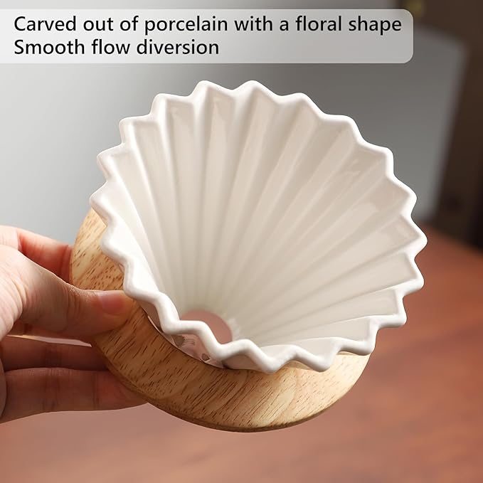 Bincoo 400ML Pour Over Coffee Maker Set with Filter Paper,Ceramic Pour Over Coffee Dripper 1-2 Cups-Professional Coffee Brewing Pot for Home Office(White)