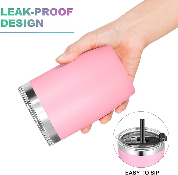 VEGOND Stainless Steel 12 oz Tumblers bulk Vacuum Insulated Double Wall Travel Tumbler with Lid and Straw Reusable Tumbler,Pink 12 pack