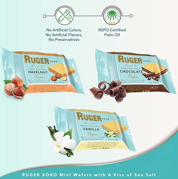 Ruger Wafers XOXO Made with a Kiss of Sea Salt , Mini Wafers Display, 96 Count