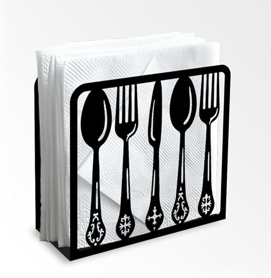 Tableware Decorative Black Metal Napkin Holder for Table, 4.9" x 4.9" x 1.9" Standing Napkin Holder for Home Kitchen Restaurant Picnic Party Coffee Bar Dining Room