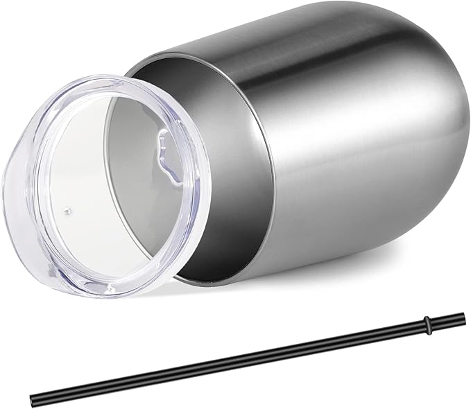 VEGOND Wine Tumblers Bulk 6 Pack, 12oz Stainless Steel Stemless Wine Glass with Lids and Straws, Double Wall Vacuum Insulated Tumbler Cup, Coffee Mug for Cold Hot Drinks