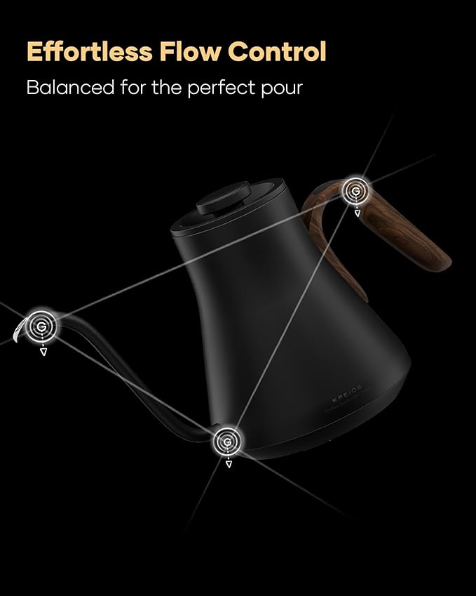 Cocinare FLOW B9 Gooseneck Electric Kettle, Precise Temperature Control for Pour-Over Coffee & Tea Brewing, Stainless Steel Interior, Rapid Heating for Boiling Water 1500W/0.9L (Obsidian Black)