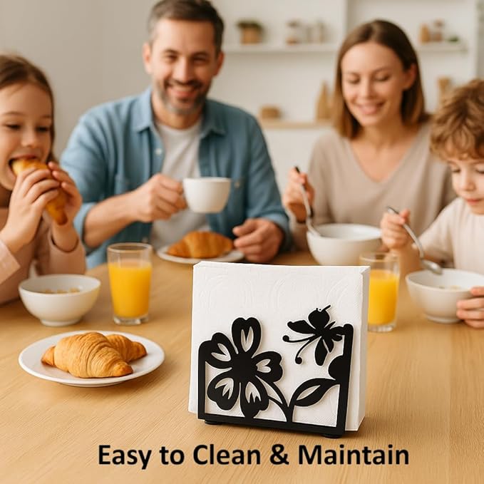 Butterfly napkin holder Set – 2 Pack Black metal napkin holder in the shape of a flower & Coffee filter holder for Kitchen, Dining & Coffee Bar – Fits Everyday, Cocktail Napkins & Filters Size 2 & 4