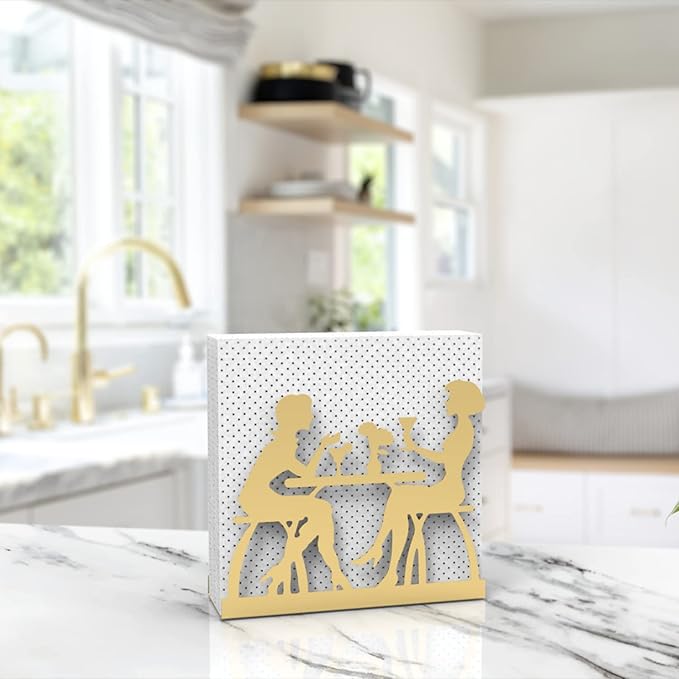 Metal Napkin Holder for Home Kitchen Restaurant Picnic - Women Theme Tabletop Paper Organizer Upright Tissue Dispenser (Gold)