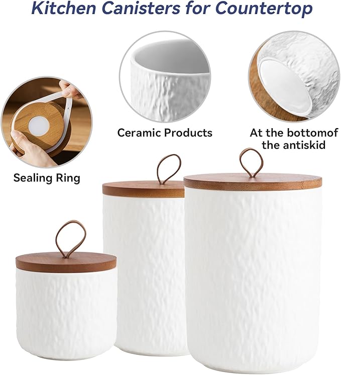 Kitchen Canisters for Countertop, Ceramic Coffee Canisters with Airtight Lids Food Storage Jars Sugar Container for Kitchen Counter Tea, Coffee Beans, Spice (#001White-9oz/260ml)