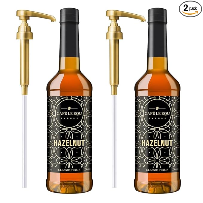 Café Le Rou Hazelnut Coffee Syrup 25.4oz Cafe Flavoring Hazelnut,2-pack) *Includes 2 Dispensers*Flavoring for Coffee, Tea and Espresso