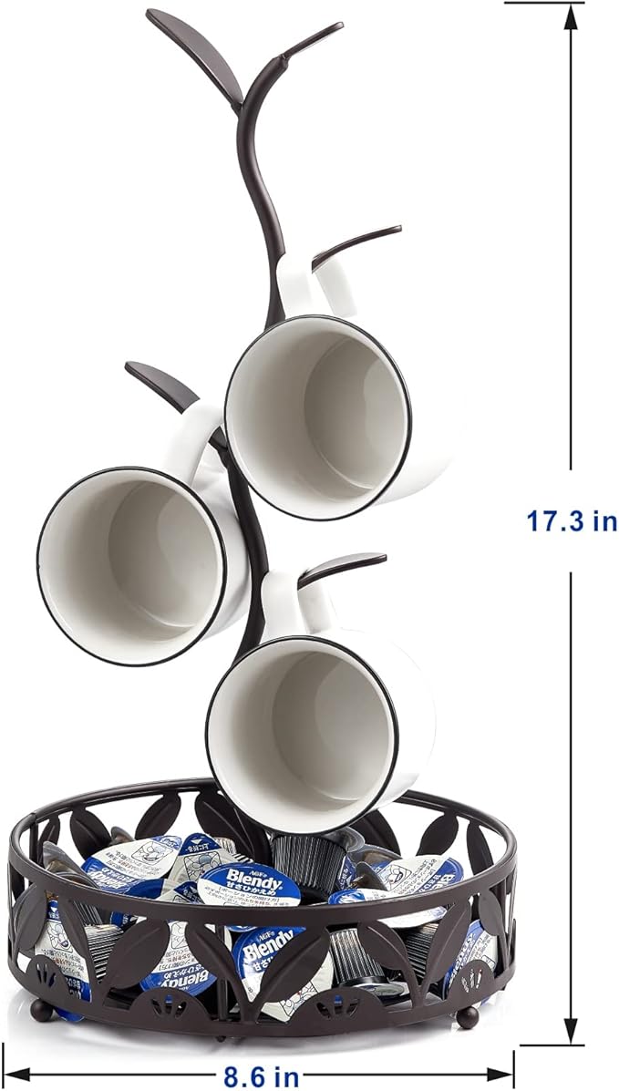 Mug Holder, Countertop Mug Tree, Coffee Mugs & Tea Cup Storage Rack, Coffee Mugs and Tea Cups Storage Rack with Small Storage Area, Black
