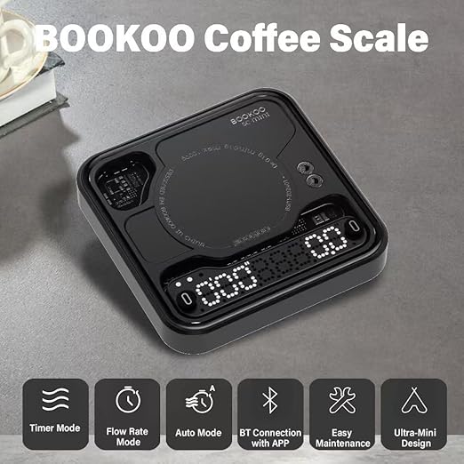BOOKOO Coffee Scale Espresso Scale with Timer Mini Digtial Coffee Scale Rechargeable with Auto Mode Flow Rate Mode for Coffee Extraction Scale for Coffee APP Bluetooth Connection Coffee Bean Scale