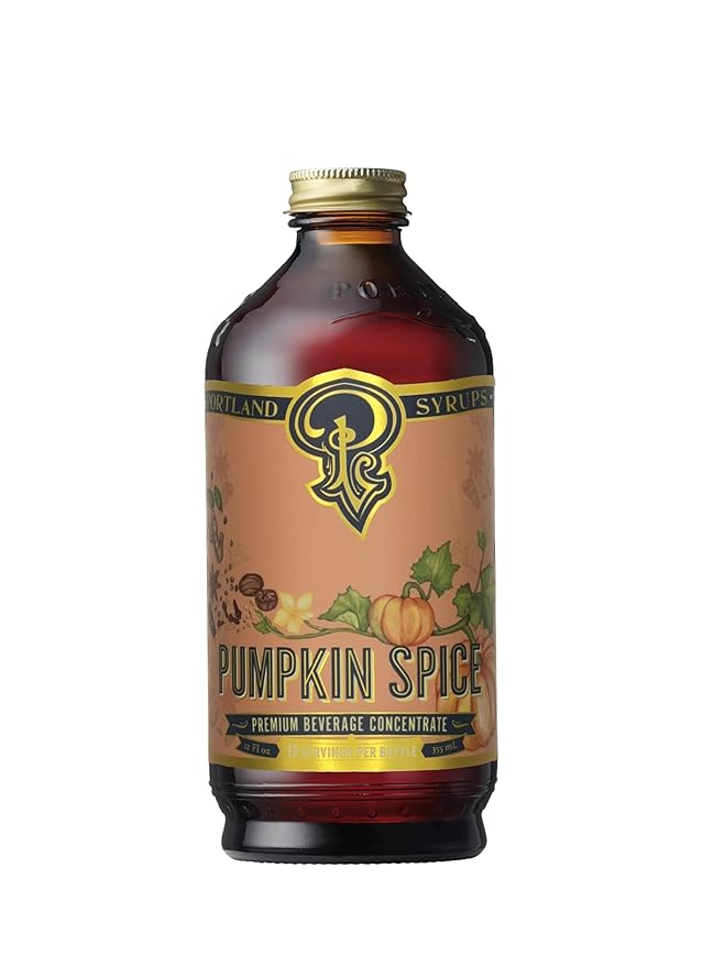 Portland Syrups Pumpkin Spice Syrup - Organic Pumpkin & Ginger Coffee Syrup for Lattes, Mocktails, & Baking - Rich Flavor - Organic Cane Sugar - Natural Ingredients - 12 oz Bottle, 12 Servings