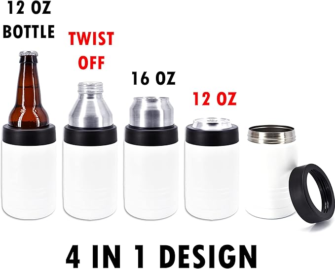 Clear Water Home Goods - 12 oz Stainless Steel Double Wall Vacuum Insulated Can or Bottle Beverage Cooler - Powder Coated White - 6 Pack