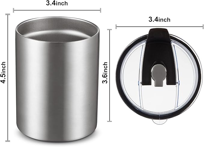 MEWAY 12 oz Lowball, Tumbler Stainless Steel Double Wall Vacuum Insulated Mug with Straw and Lid, Cleaning Brush ，Durable Powder Coated Insulated Coffee Cup for Cold & Hot Drinks (Silver, 1 Pack)