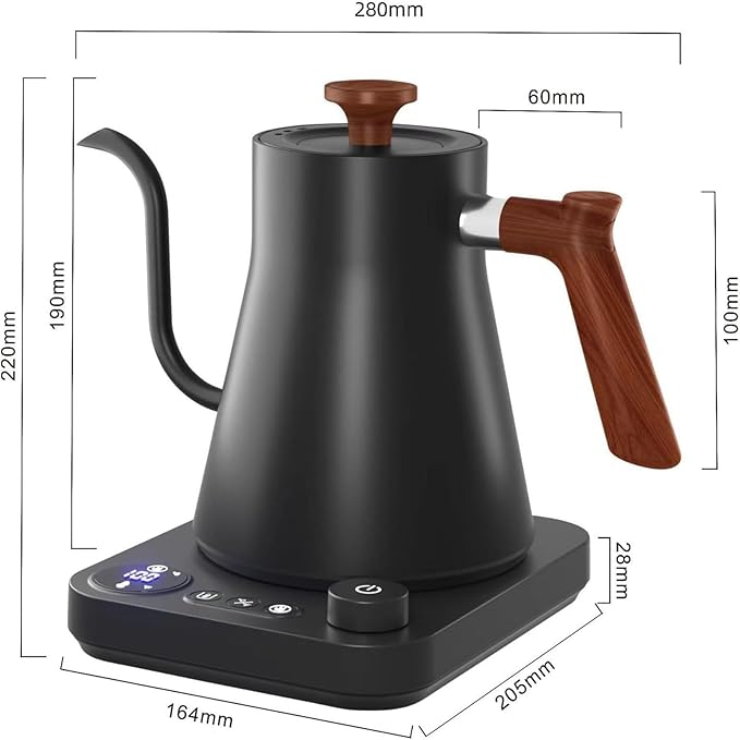 Gooseneck Electric Kettle,Electric Kettles, ±1℉ Temperature Control, Ultra-Quiet 304 Stainless Steel, for Coffee, Tea & Milk, Auto Boil Detection, 8 Safety Protections & Memory Function(Black，0.9L)