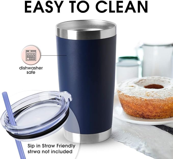 HASLE OUTFITTERS 20oz Tumblers Stainless Steel Mugs with Lid Double Wall Vacuum Insulated Coffee Cups for Cold & Hot Drinks (20oz-Navy, 12 Pack)