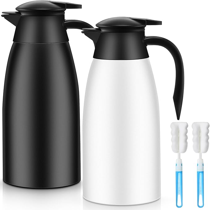 Norme 2 Pcs Thermal Coffee Carafe Insulated Stainless Steel Coffee Carafe for Hot Liquid Vacuum Thermal Pot Creamer Pitcher Dispenser with Brushes Keeping Hot Water Milk(Black, White)
