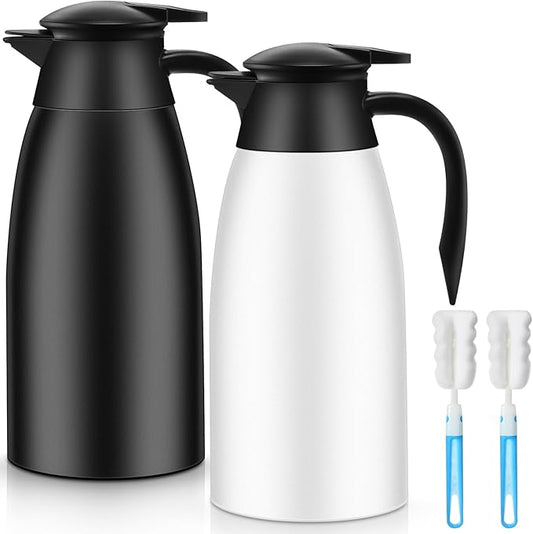 Norme 2 Pcs Thermal Coffee Carafe Insulated Stainless Steel Coffee Carafe for Hot Liquid Vacuum Thermal Pot Creamer Pitcher Dispenser with Brushes Keeping Hot Water Milk(Black, White)