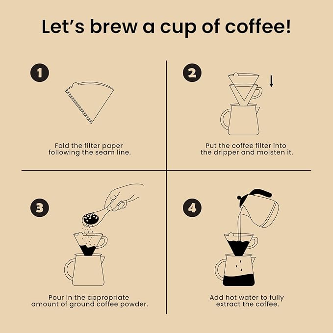 Pro Mael V60 Coffee Filters, Size 02 Cone Coffee Filters, Natural Unbleached Pour Over Paper Filters (100 Count)