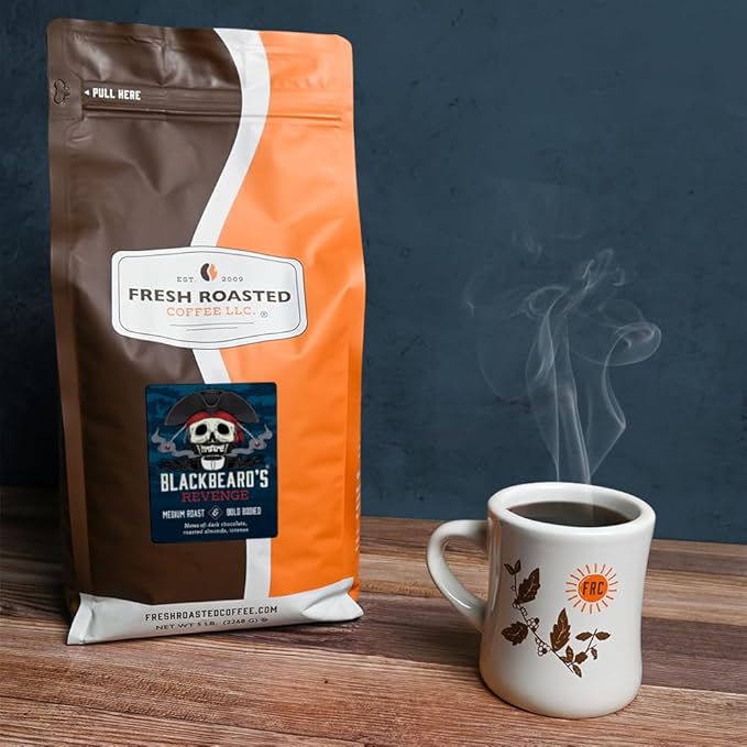 Fresh Roasted Coffee, Blackbeard's Revenge, 5 lb (80 oz), Medium Roast, Kosher, Ground
