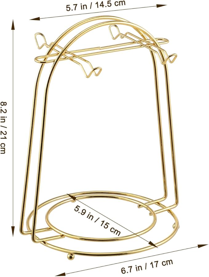jojofuny Golden Mugs Display Holder Stand with 4 Hook: European Style Coffee Tea Cup Stand for Countertop - Mugs Rack Organizer for Home Bar Accessories
