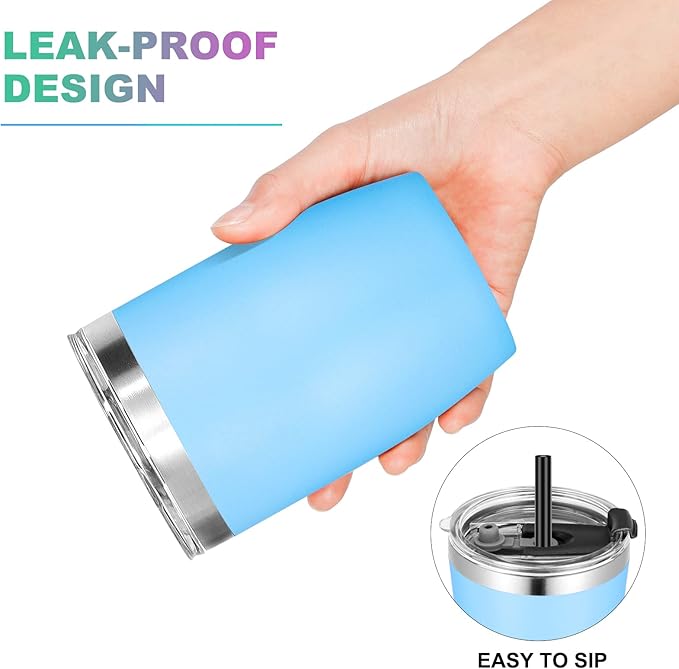 VEGOND Stainless Steel 12 oz Tumblers bulk Vacuum Insulated Double Wall Travel Tumbler with Lid and Straw Reusable Tumbler,Sky Blue 6 pack