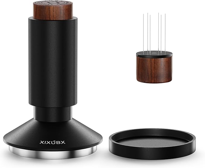 53mm Espresso Tamper & Magnetic WDT Tool, Barista Cofee Tamper with Spring Loaded, Anodized Aluminum Alloy Handle, Stainless Steel Corrugated Base with Cover for Portafilter Basket