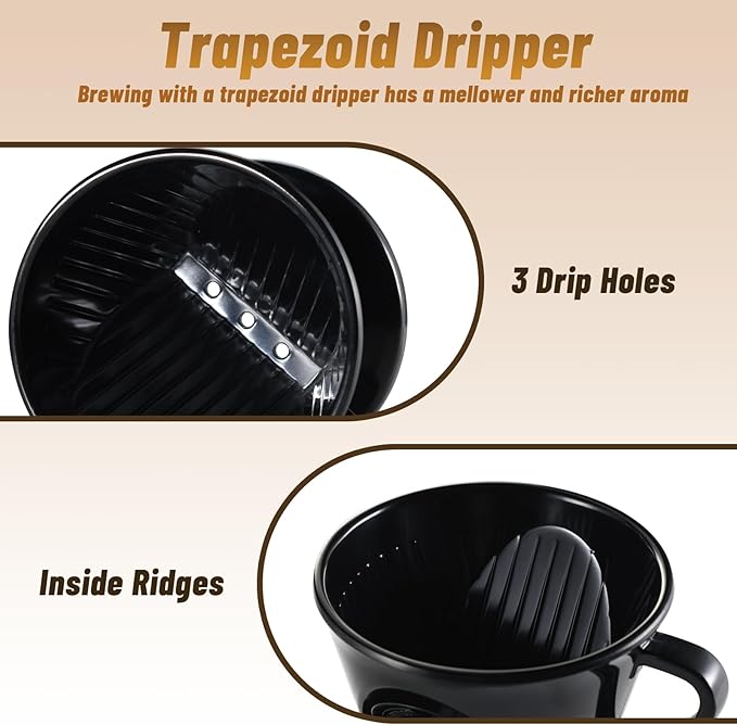 Melamine Pour Over Coffee Maker with 3 Drip Holes, Pour Over Coffee Dripper For Camping, Home, Café, Size 02 (Black)