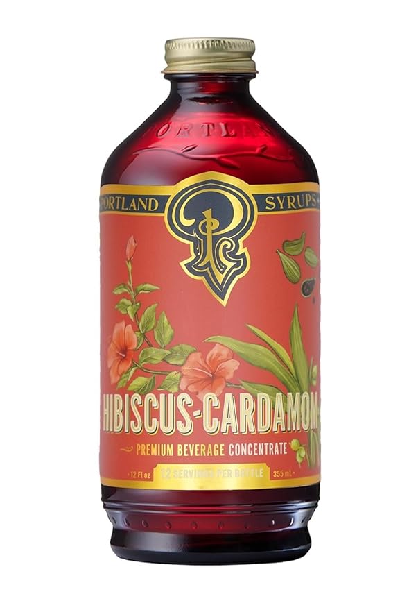 Portland Syrups Hibiscus Cardamom Syrup - Craft Exquisite Cocktails, Mocktails, Tea, Soda, Coffee Drinks, and More - 12 oz with 12 Servings (Pack of 1)