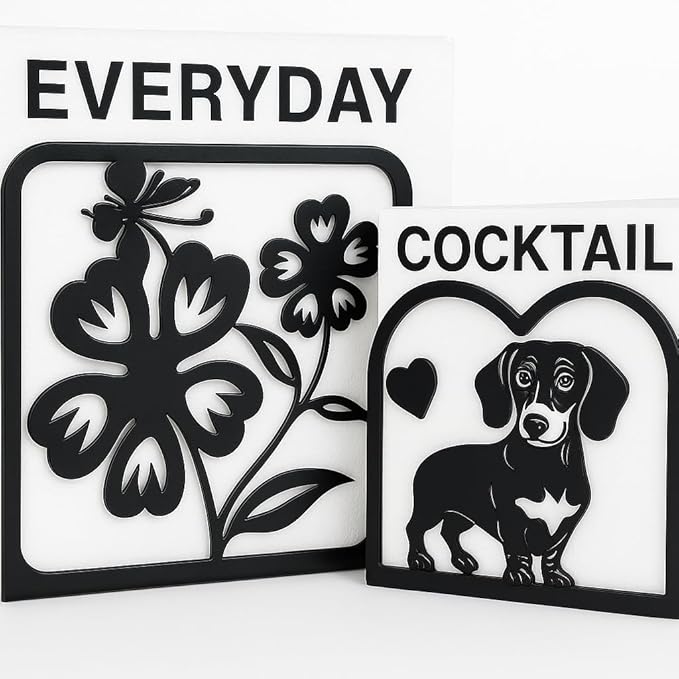Decorative Napkin Holder for Kitchen & Dining Table – 2 Pack Metal Napkin Holders for Everyday & Cocktail Napkins – Floral & Dog Design – Anti-Scratch Slip-Resistant Paper Napkin Dispenser