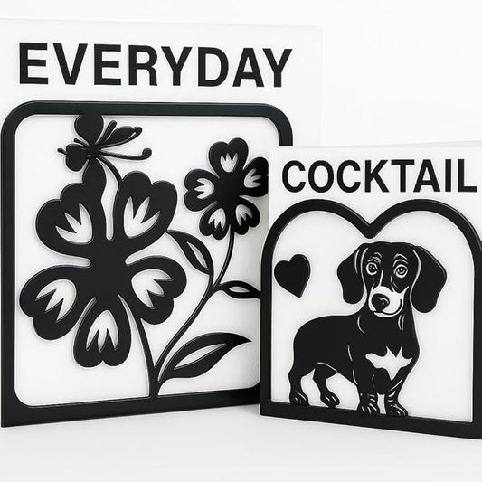 Decorative Napkin Holder for Kitchen & Dining Table – 2 Pack Metal Napkin Holders for Everyday & Cocktail Napkins – Floral & Dog Design – Anti-Scratch Slip-Resistant Paper Napkin Dispenser