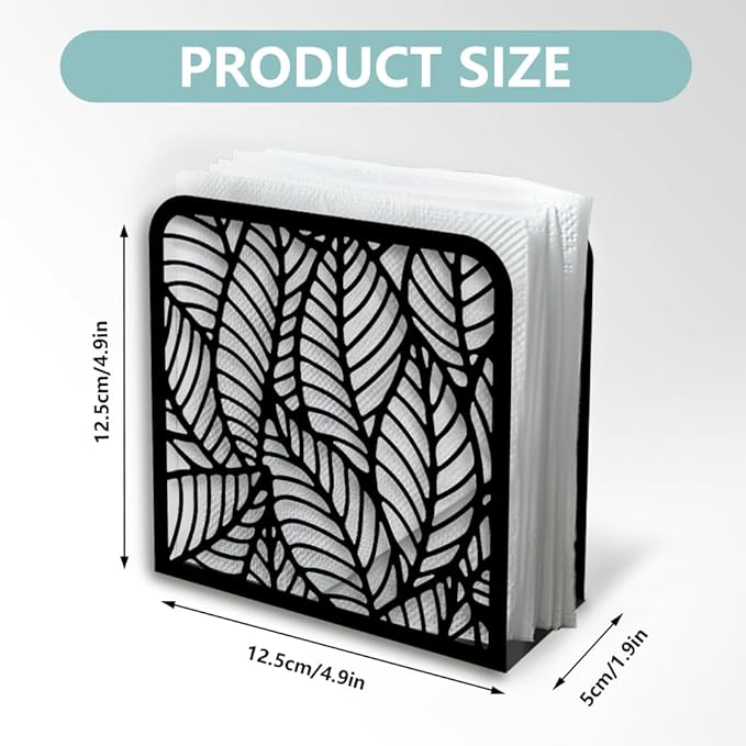 Morden Leaf Decorative Black Metal Napkin Holder for Table, 4.9" x 4.9" x 1.9" Standing Napkin Holder for Home Kitchen Restaurant Picnic Party Coffee Bar Dining Room