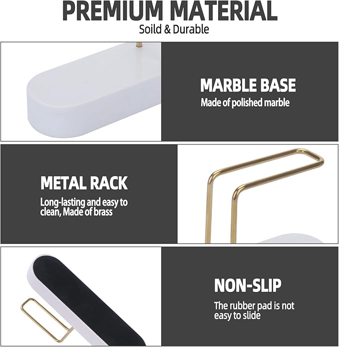 Coffee Filter Holder, Marble & Brass Cone Coffee Filters Holder Organizer Station, Stand Accessories for V60 Filters Size #01, #02 & #04, Thick and Heavy & Anti-slip (White)