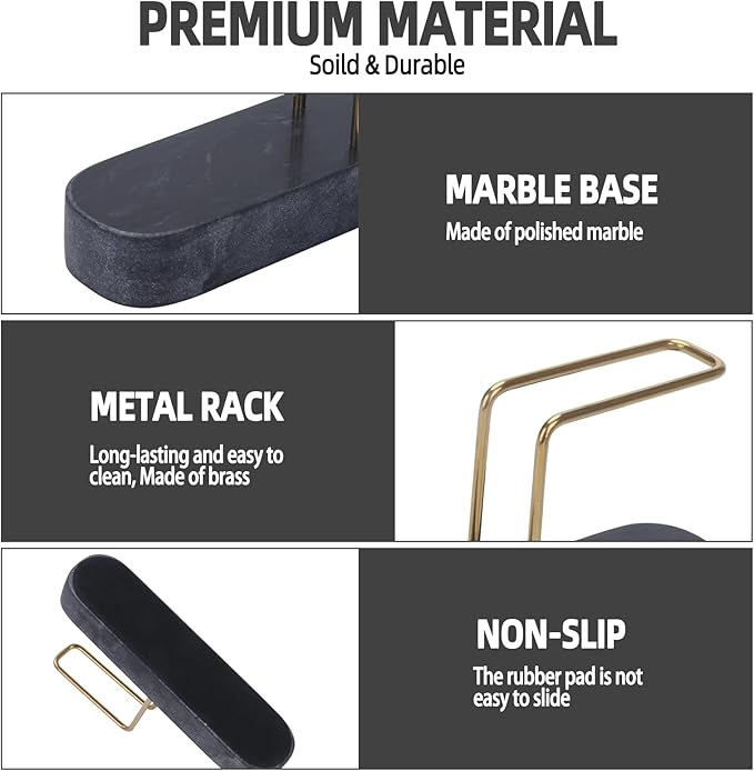 Coffee Filter Holder, Marble & Brass Cone Coffee Filters Holder Organizer Station, Stand Accessories for V60 Filters Size #01, #02 & #04, Thick and Anti-slip (Black)