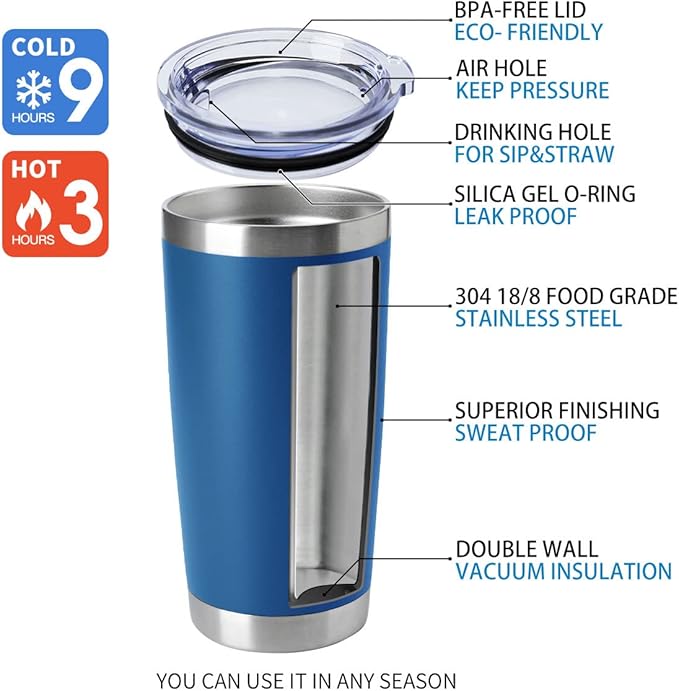 HASLE OUTFITTERS 20oz Tumblers Stainless Steel Mugs with Lid Double Wall Vacuum Insulated Coffee Cups for Cold & Hot Drinks (20oz-Dark Blue, 4 Pack)