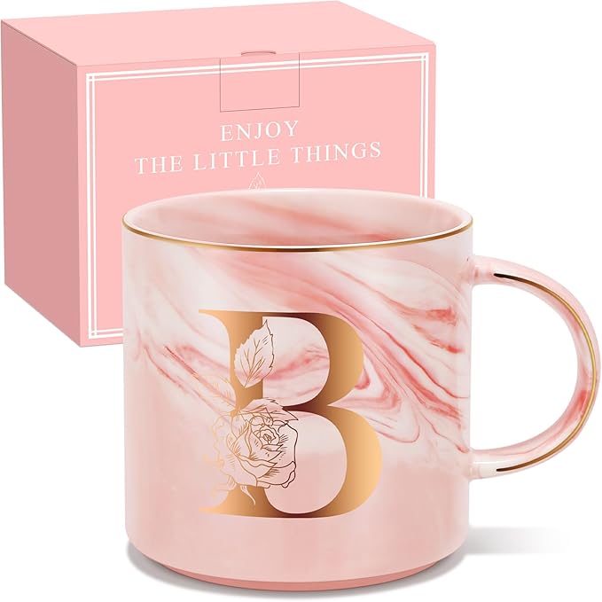 Personalized Gifts for Women Coffee Mug, Initial Customized Gift Monogrammed A-Z Coffee Mug 12 OZ, Christmas Anniversary Birthday Gifts for Women Mom Grandma Friend Sister Wife (B)