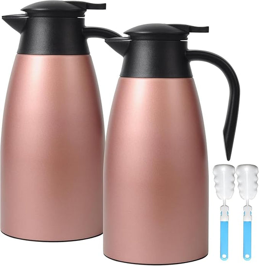 70oz Updated Thermal Stainless Steel Carafe for Hot Coffee & Water, Double Walled Vacuum Carafe (Pink+Pink)