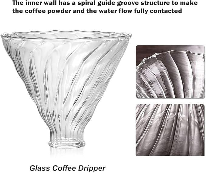 Pour Over Coffee Maker Set - Glass Dripper, Metal Stand, 600ml Heat-Resistant Server, 40 Filters - 4 in 1 for Home or Office (Bronze)