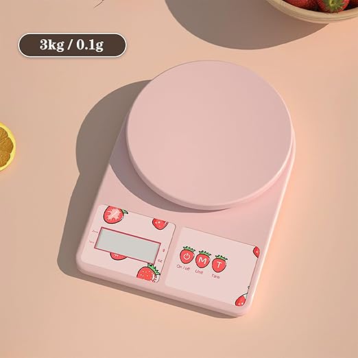High Accuracy Digital Food Scale with Tare Function – Ideal for Kitchen, Coffee, Baking, and Food Prep – Measures in Grams and Ounces with Easy Unit Conversion (Pink, 3kg)