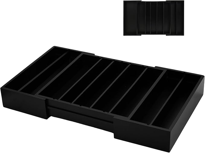 MinBoo Bamboo Drawer Organizer - Expandable K Cup & Pods Holder, Coffee Pod Storage, Tea Organizer, Versatile Kitchen Accessory Organization and Storage，Black