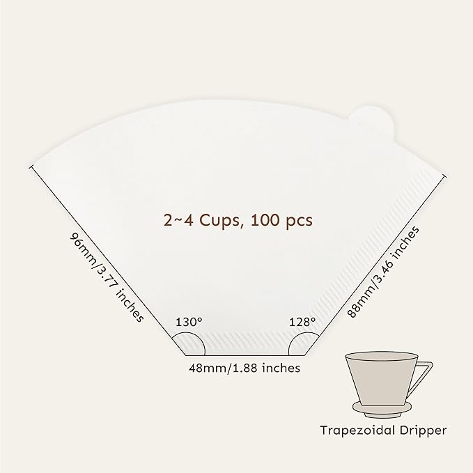 Palatti 102 Trapezoidal Cone Coffee Paper Filters (100 count) for #2, 1x2 and 102 Style in Size 2 Pour Over Makers and Drippers, with Reclosable Zip Bag as a Convenient Filter Holder