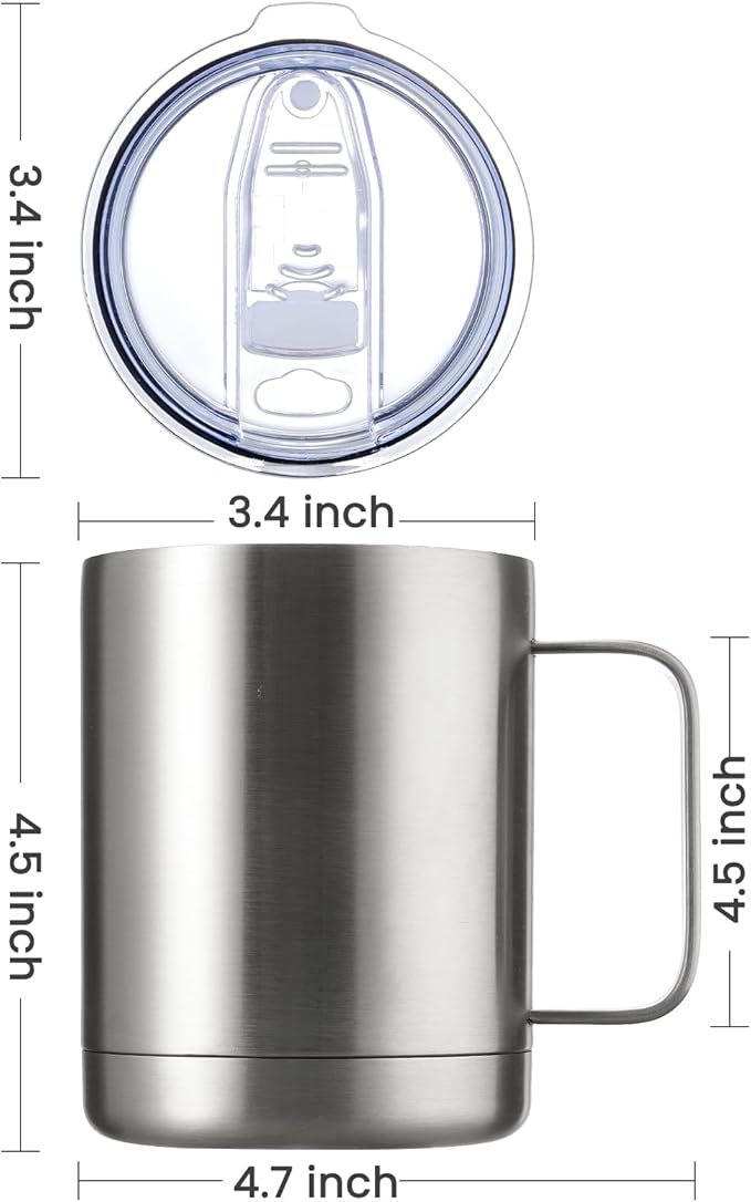 MEWAY 12oz Coffee Mug With Handle 8 Pack Bulk,Stainless Steel Insulated Travel Tumblers With Sliding Lid,Double Wall Vacuum Camping Cup for Hot & Cold Drinks Tea (Sliver,Set of 8)