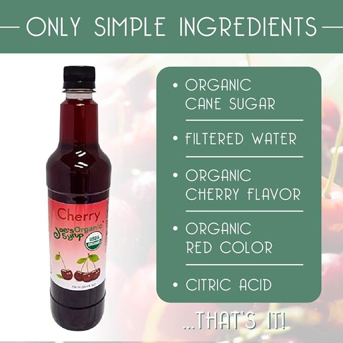 Joe’s Syrup Organic Flavored Syrup, Organic Cherry, 750 ml (3 Pack)