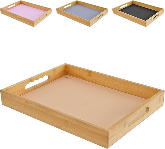 Bamboo Serving Tray with Handle, Decorative Ottoman Tray for Living Room, Coffee Table, Breakfast in Bed, Candle Display