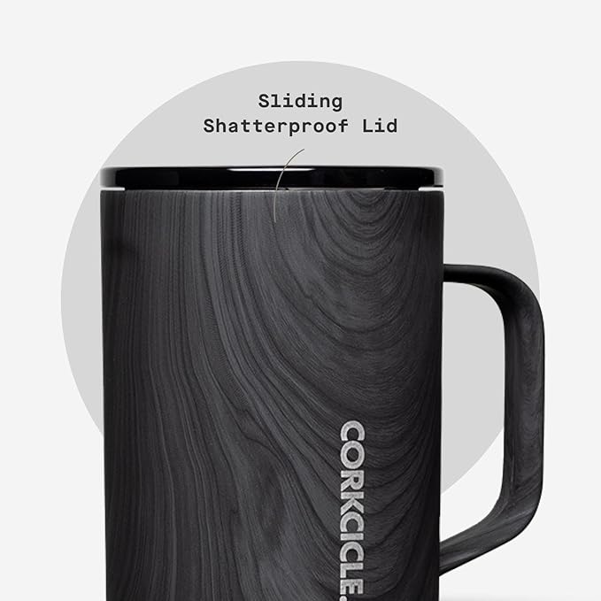 Corkcicle Classic Coffee Mug - Triple Insulated Stainless Steel for Travel - Shatter-Proof Lid - Keeps Drink Hot Over 3 Hours - Holiday Mug Gift - Great for Gifting Warmth - 16 oz - Burnt Wood